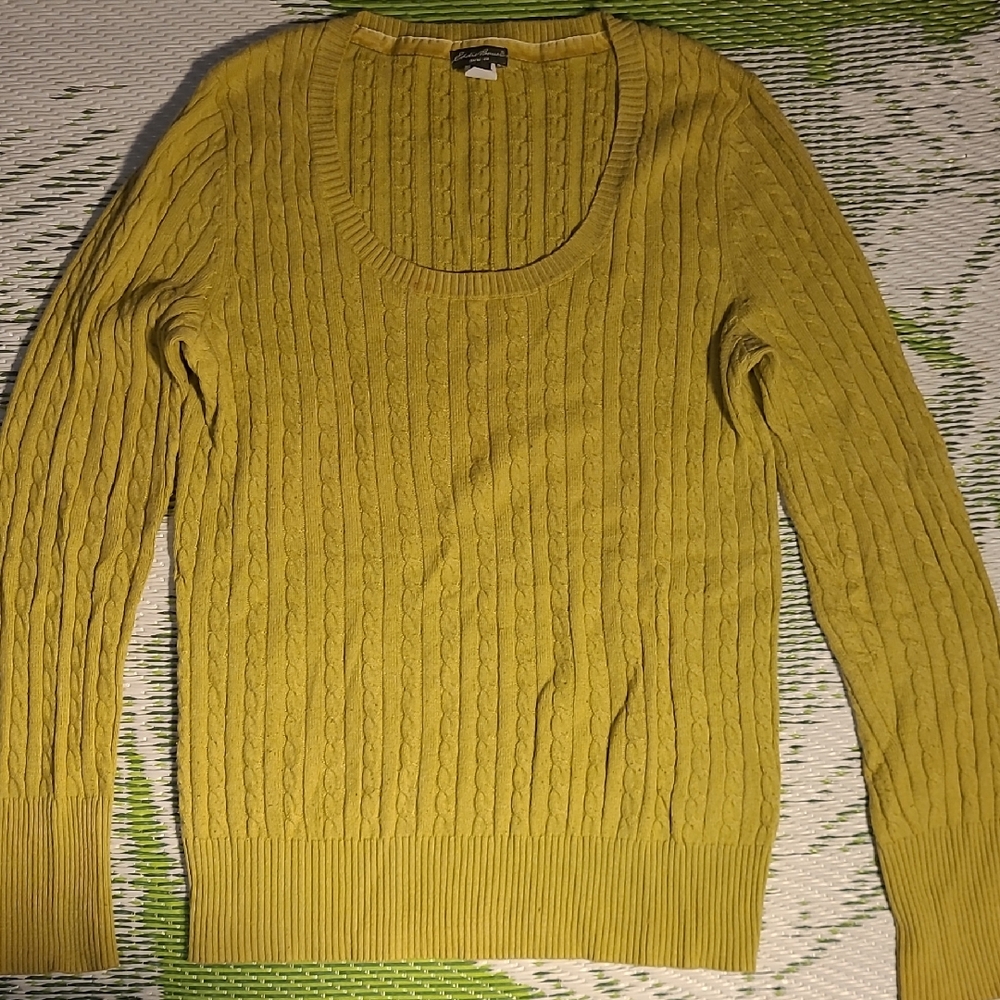 Eddie Bauer Green - Yellow Cable Knit Sweater